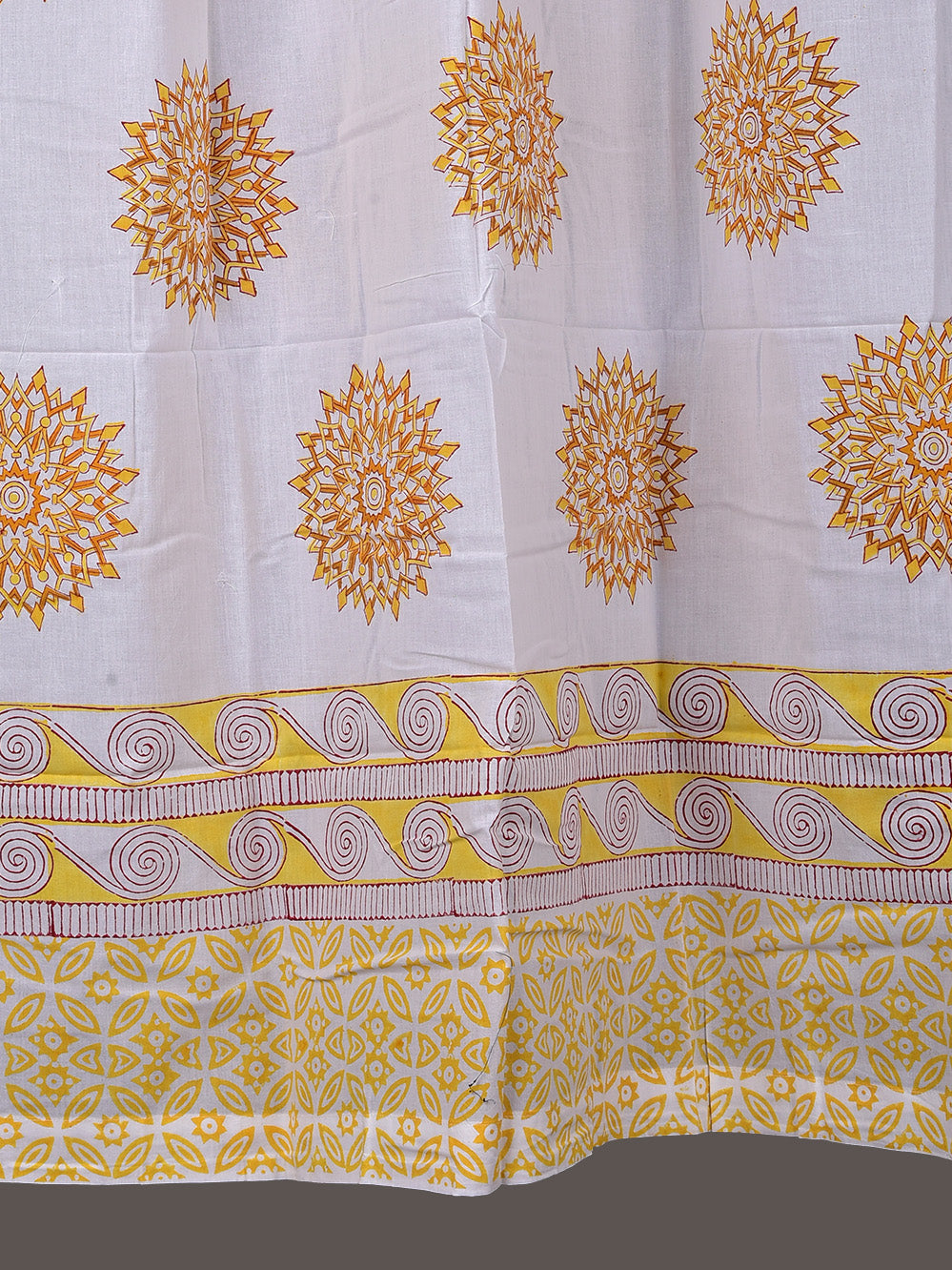 Hand Block Printed Yellow Mandala Cotton Curtain Set