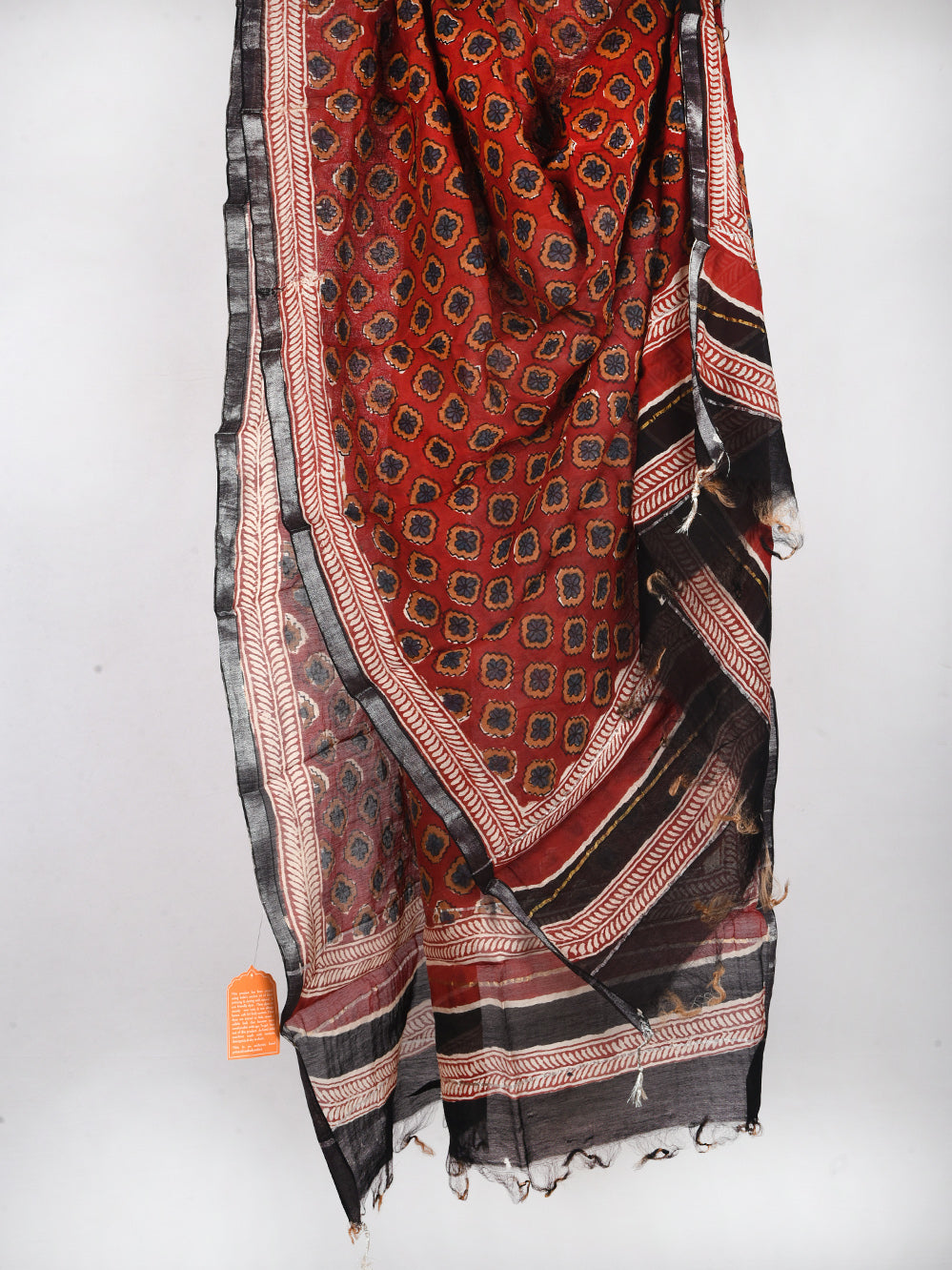 Bagru Red Flower Hand Printed Silk Cotton Chanderi Dupatta