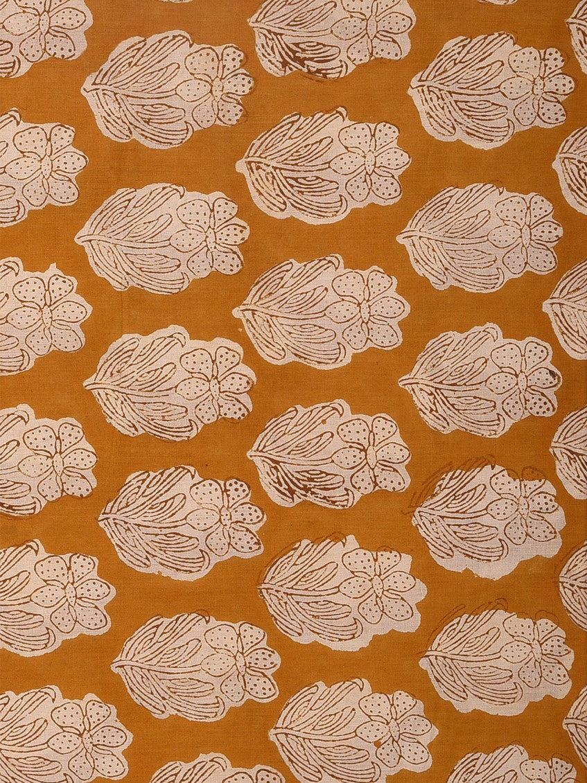 Bagru Yellow Open Flower Pattern Cotton Cambric Fabric