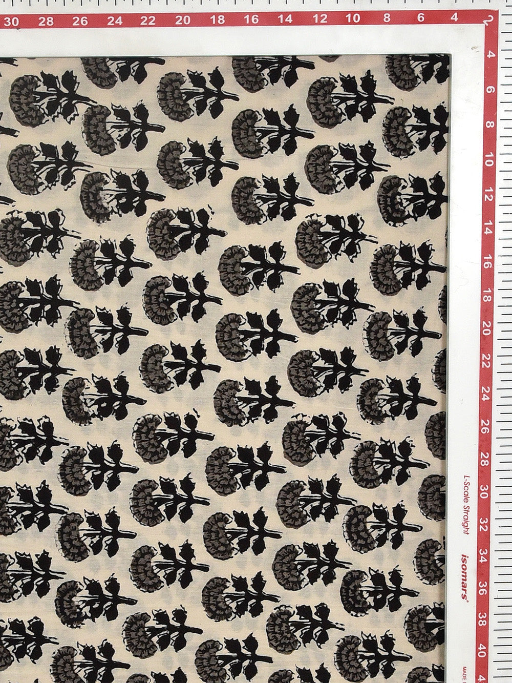 Bagru Grey Natural Dyed Mogra Flower Pattern Cotton Cambric Fabric