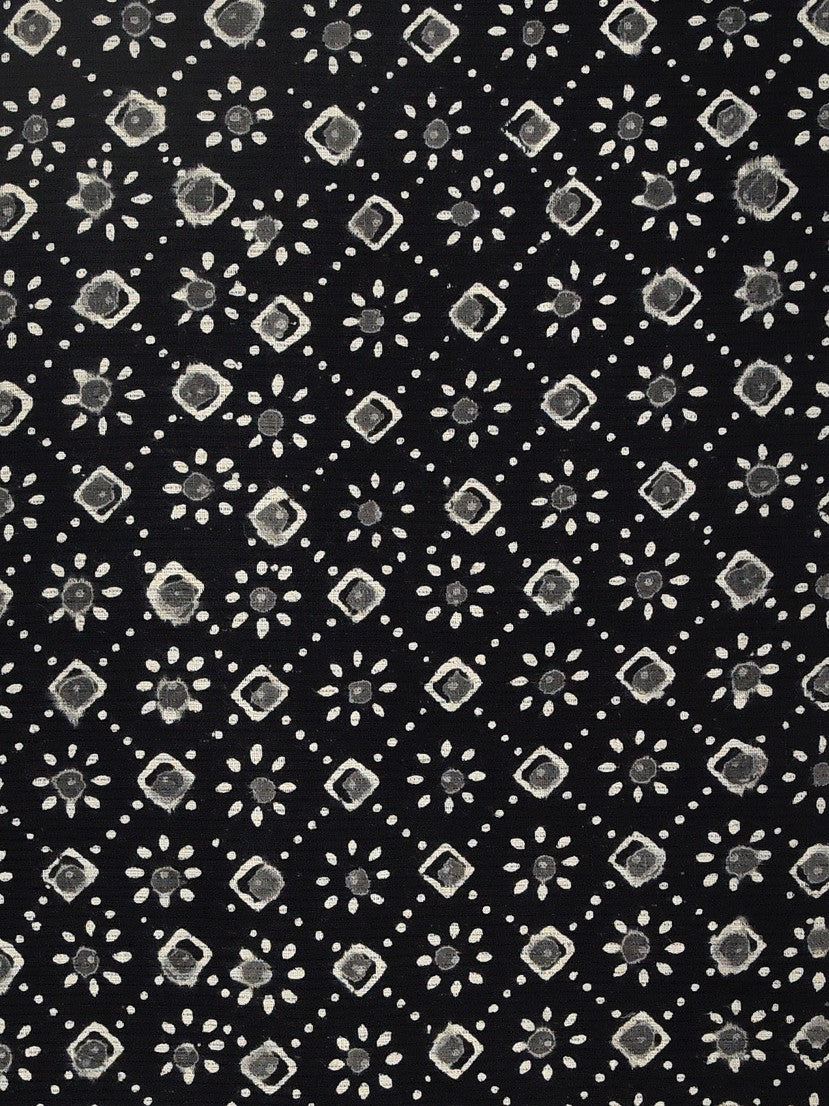 Bagru Black & White Flower Geometric Pattern Cotton Cambric Fabric