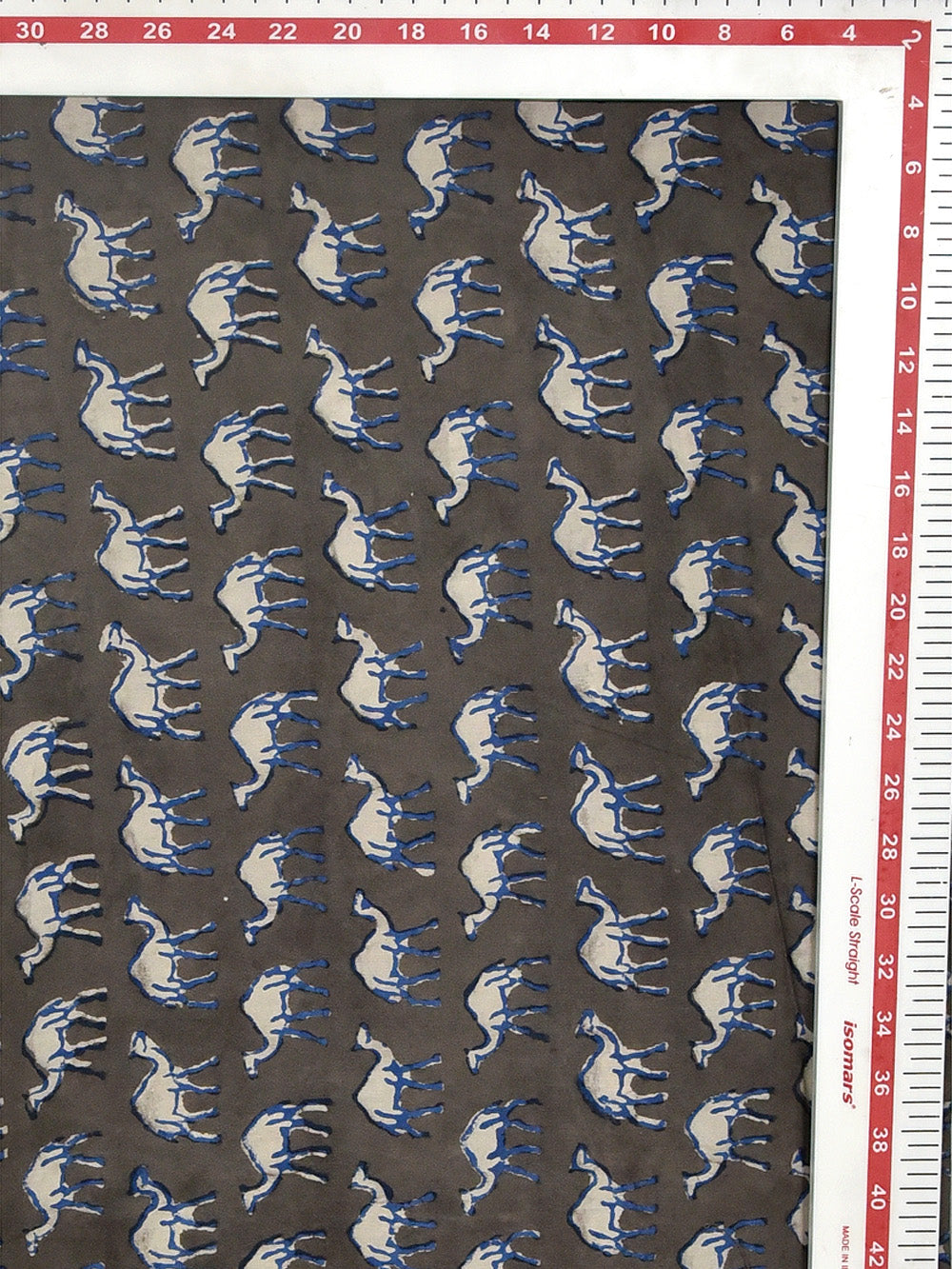 Grey Kashish Mud Resist Dabu Naturally Dyed Oont Camel Animal Pattern Cotton Cambric Fabric