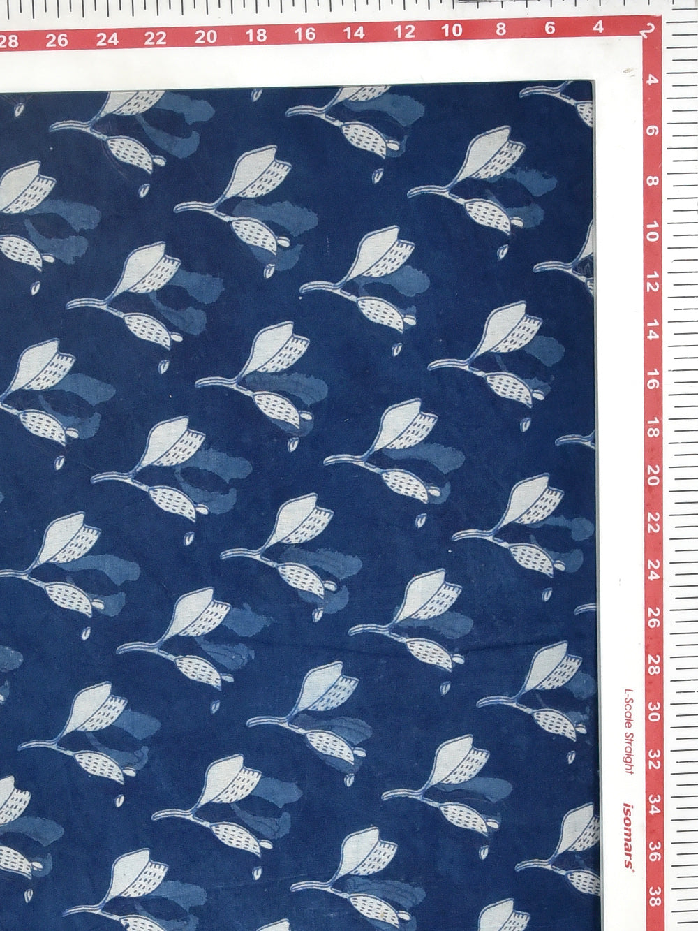 Indigo Dabu Natural Dyed Open Bloom Flower Pattern Cotton Cambric Fabric