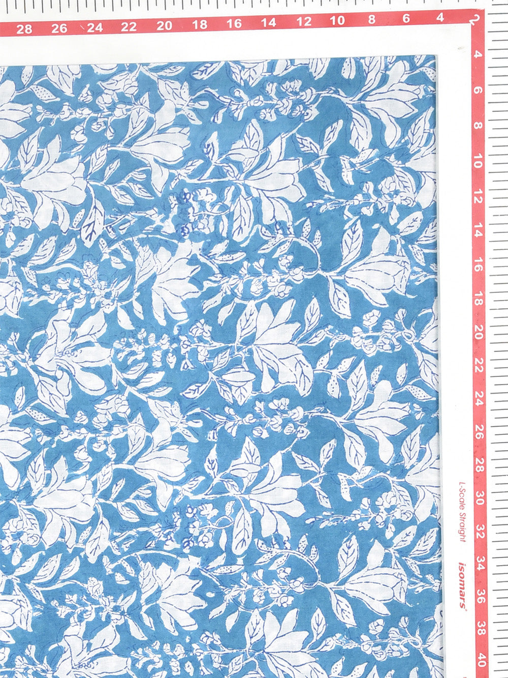 Blue Outline Tulip Flower Forage Pattern Cotton Cambric Rapid Sanganeri Fabric