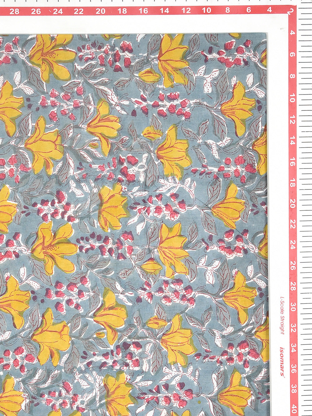 Sea Green & Yellow Outline Tulip Flower Forage Pattern Cotton Cambric Rapid Sanganeri Fabric