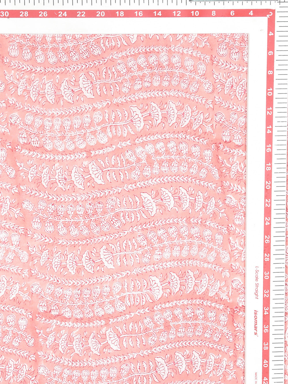 Peach Flower Wave Motif Pattern Cotton Cambric Rapid Sanganeri Fabric