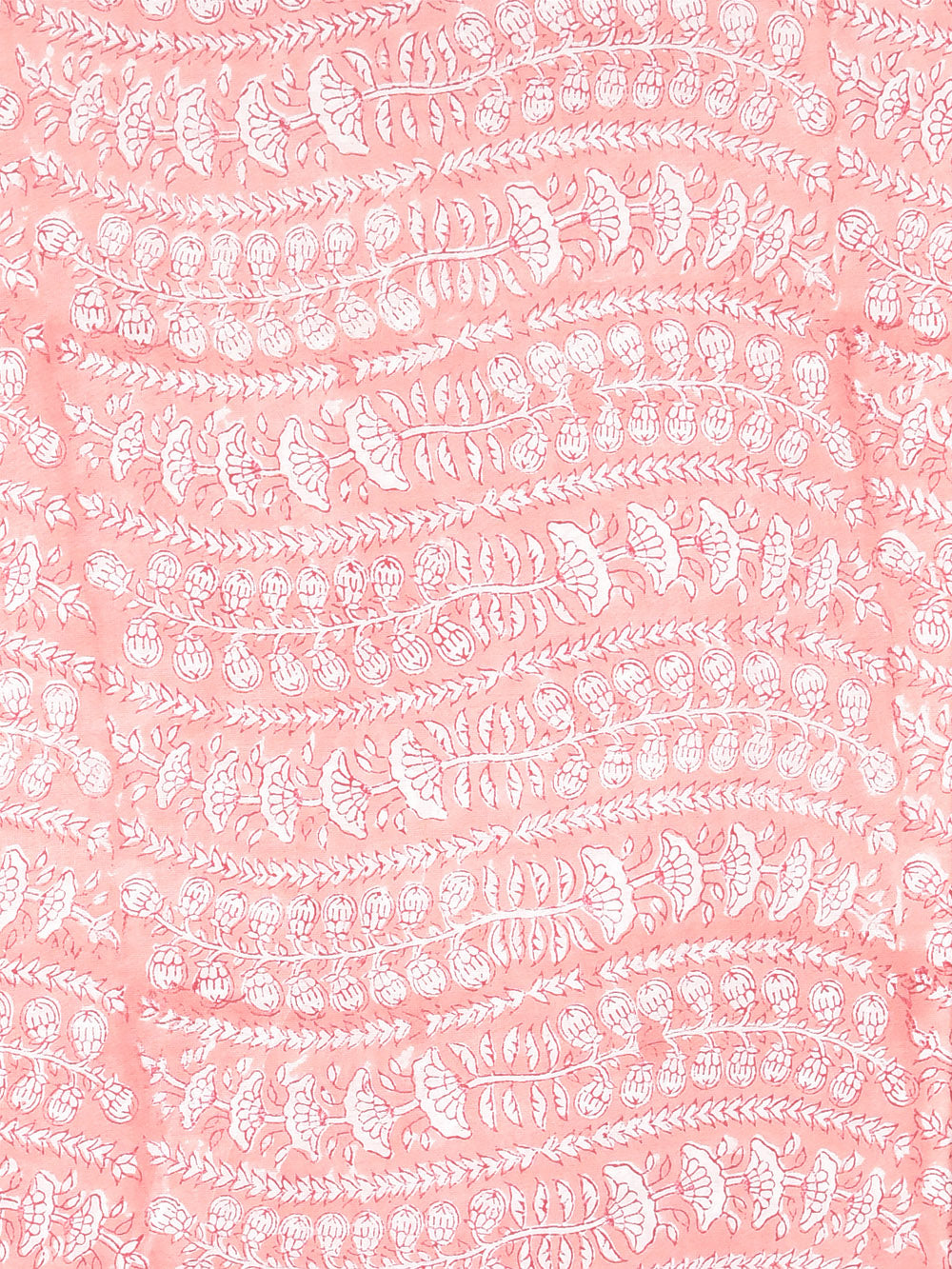Peach Flower Wave Motif Pattern Cotton Cambric Rapid Sanganeri Fabric