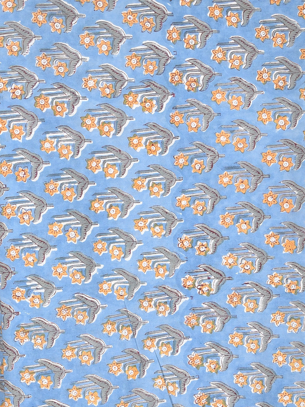 Sky Blue Flower Boota Pattern Cotton Cambric Rapid Sanganeri Fabric