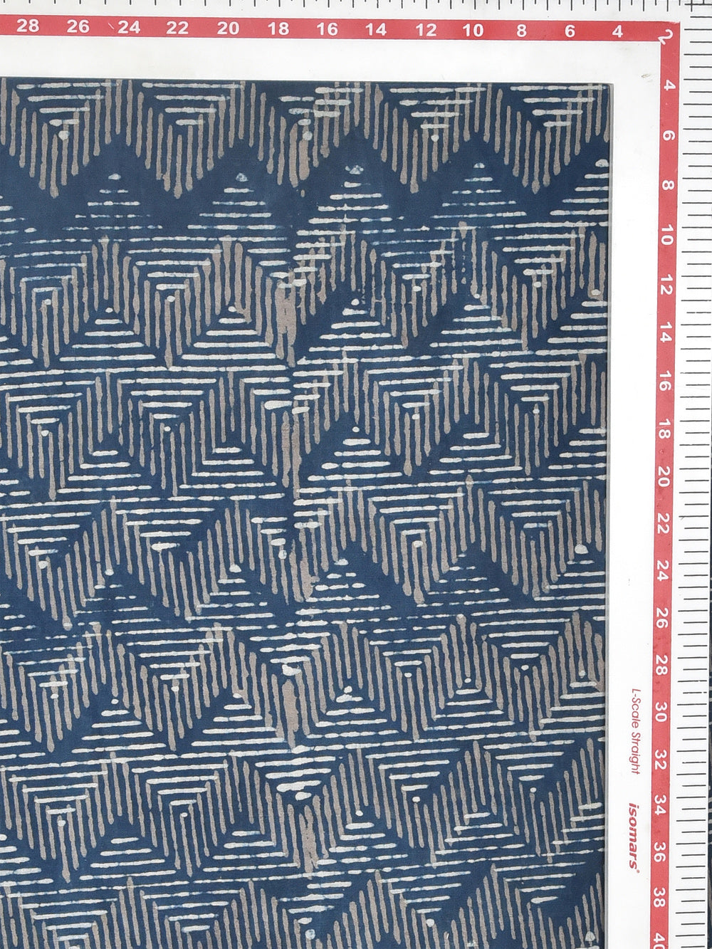 Indigo Dabu Natural Dyed ZigZag Shader Pattern Cotton Cambric Fabric