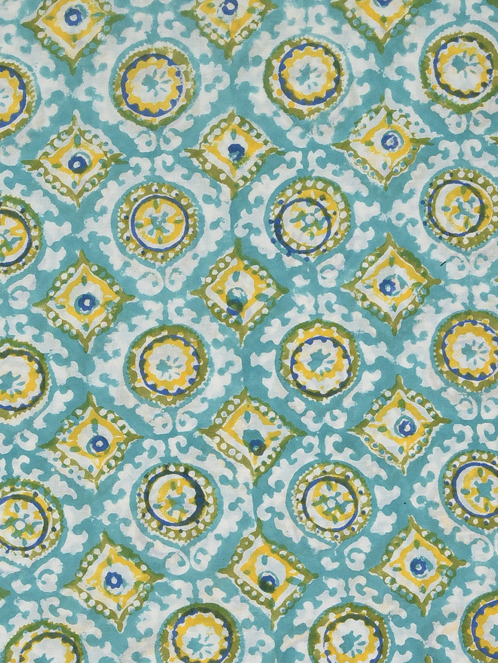 Multicolour - Sea Green Abstract Pattern Cotton Cambric Rapid Sanganeri Fabric