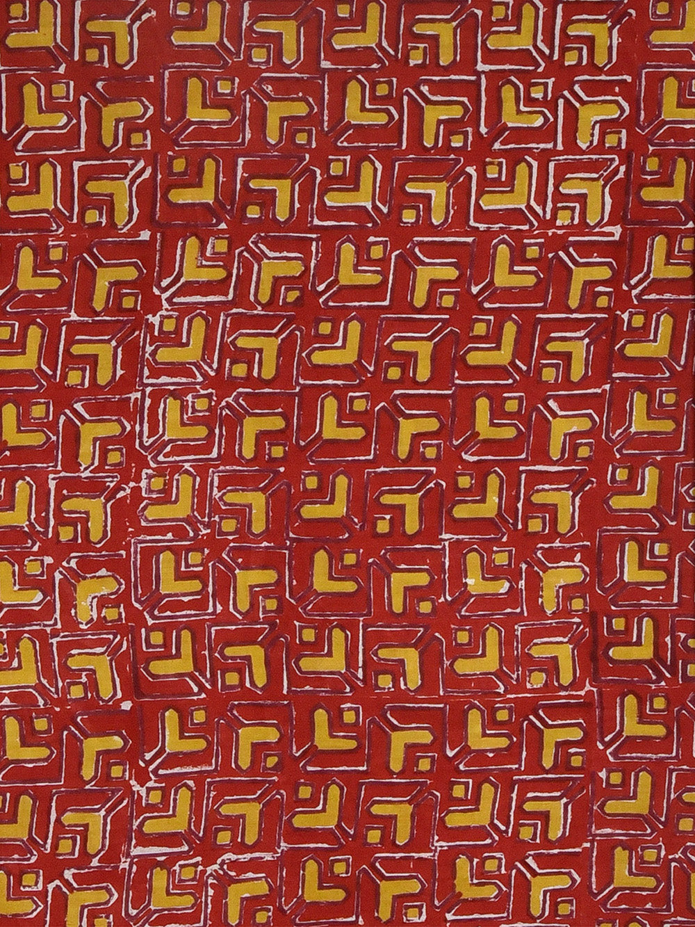 Red & Yellow Geometric Maze Pattern Cotton Cambric Rapid Sanganeri Fab