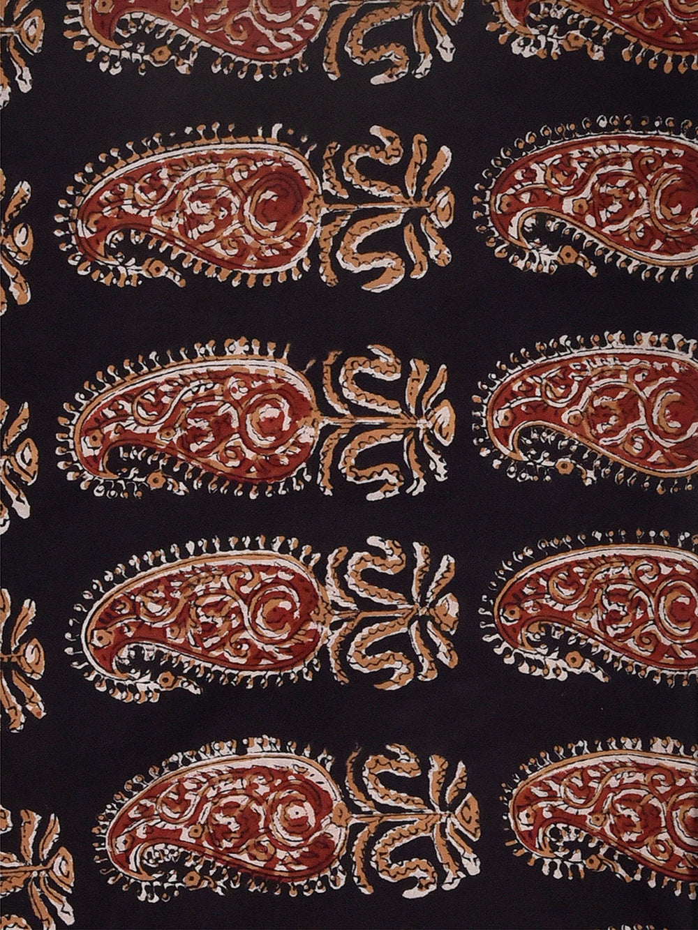 Black Big Paisley Booti Kalamkari Cotton Cambric Fabric