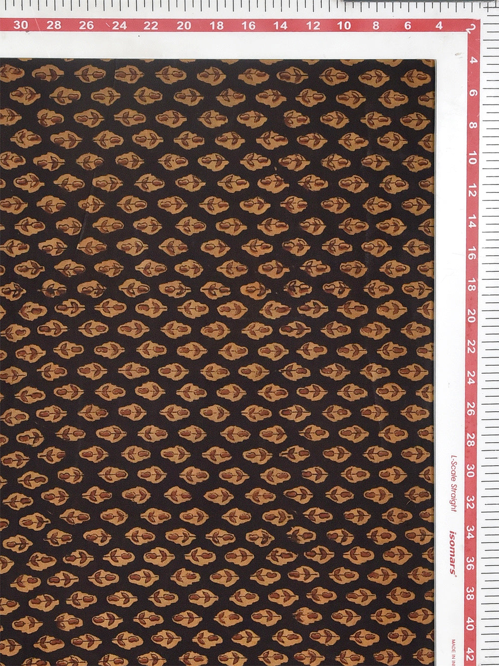 Black Mini Plant Stamp Yellow Tint Kalamkari Cotton Cambric Fabric