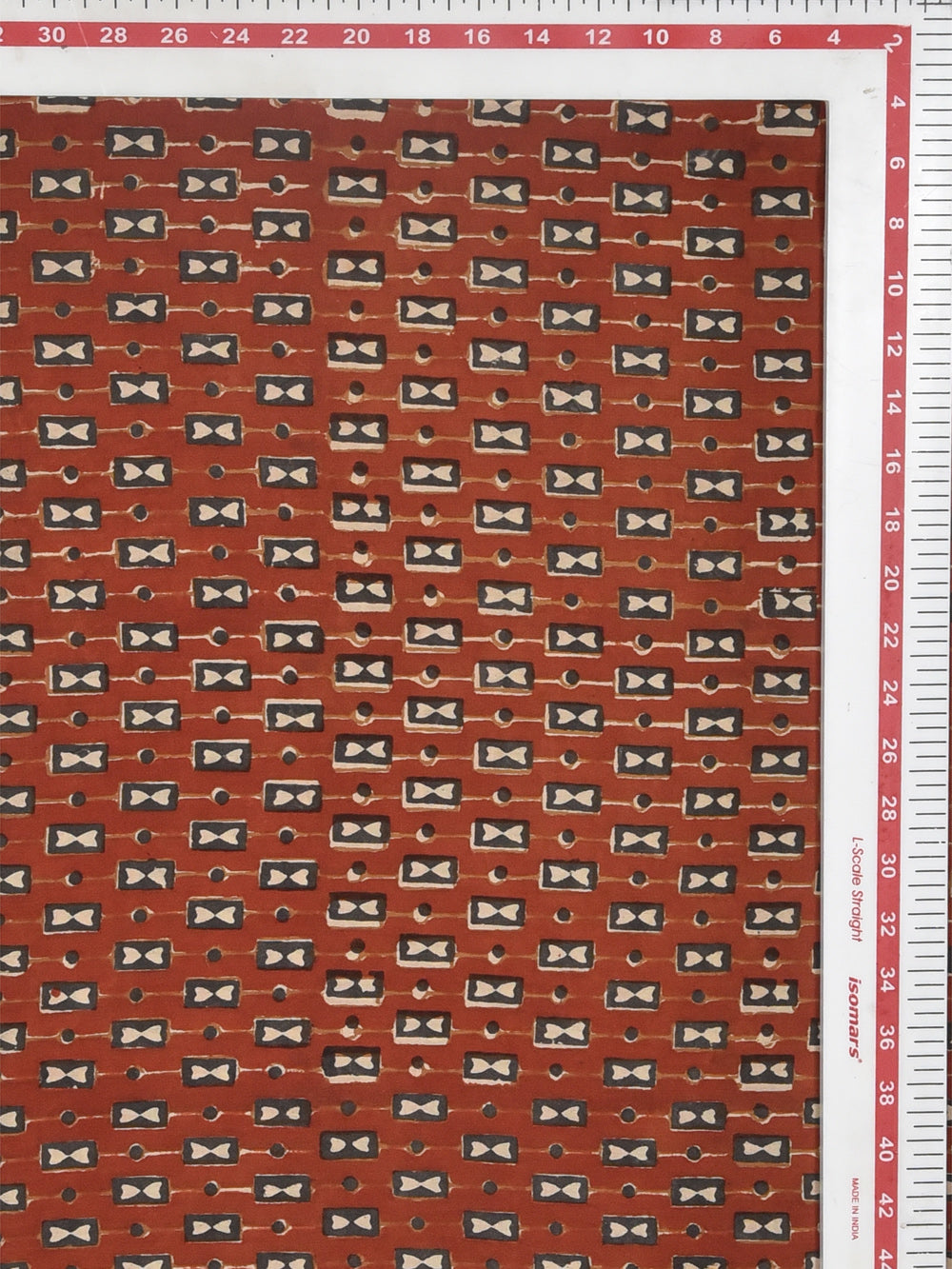 Red Boxed Bowtie Kalamkari Cotton Cambric Fabric
