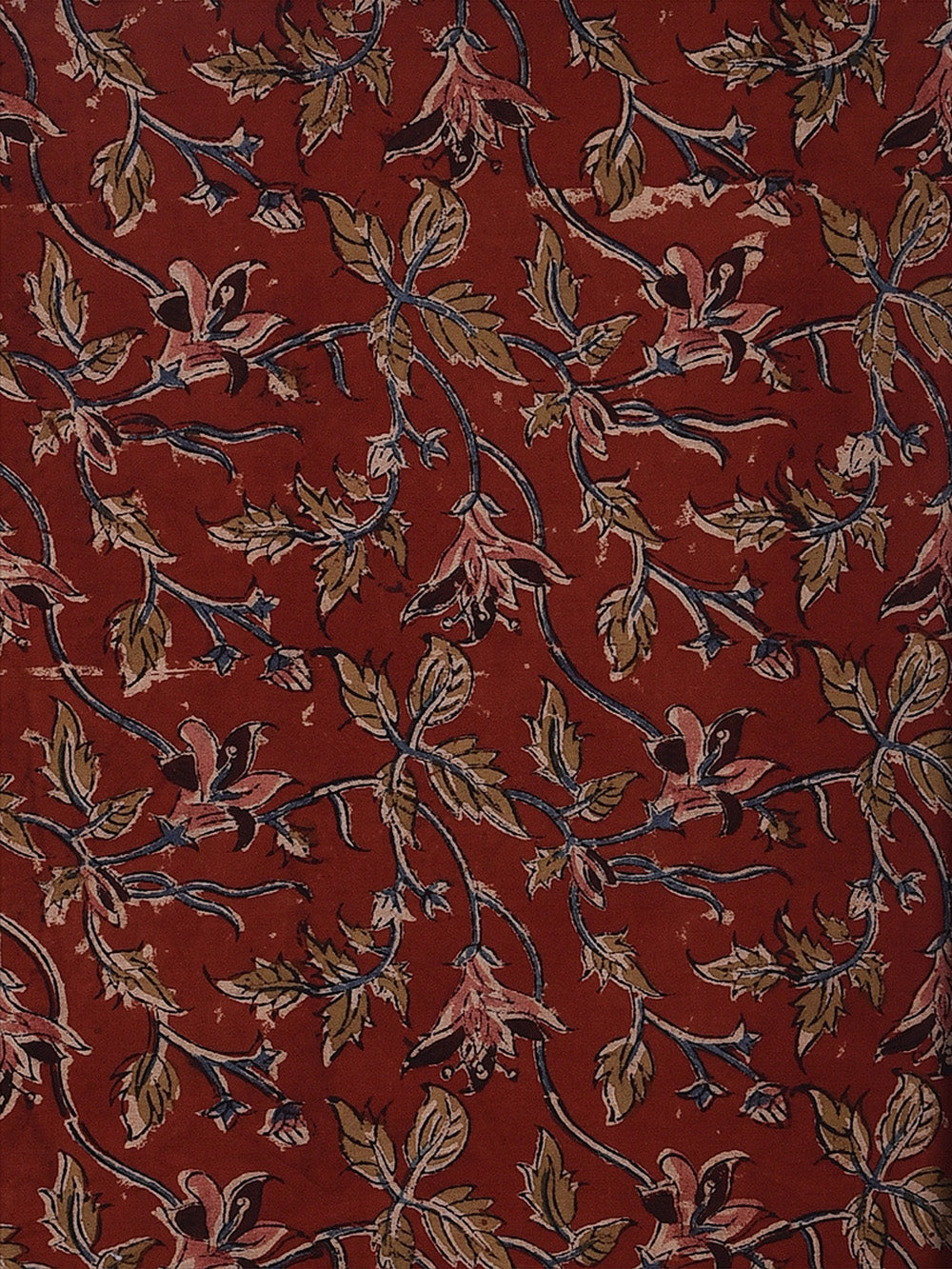 Red Shrub Forage Kalamkari Cotton Cambric Fabric