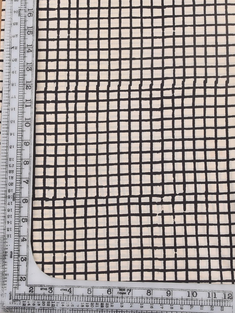 Beige - Natural Dyed Cotton Hand Block Bagru Print Fabric 12
