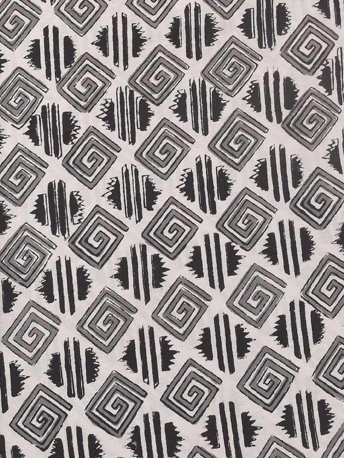 Grey - Natural Dyed Block Print Cotton Vanaspati Bagru Fabric 02