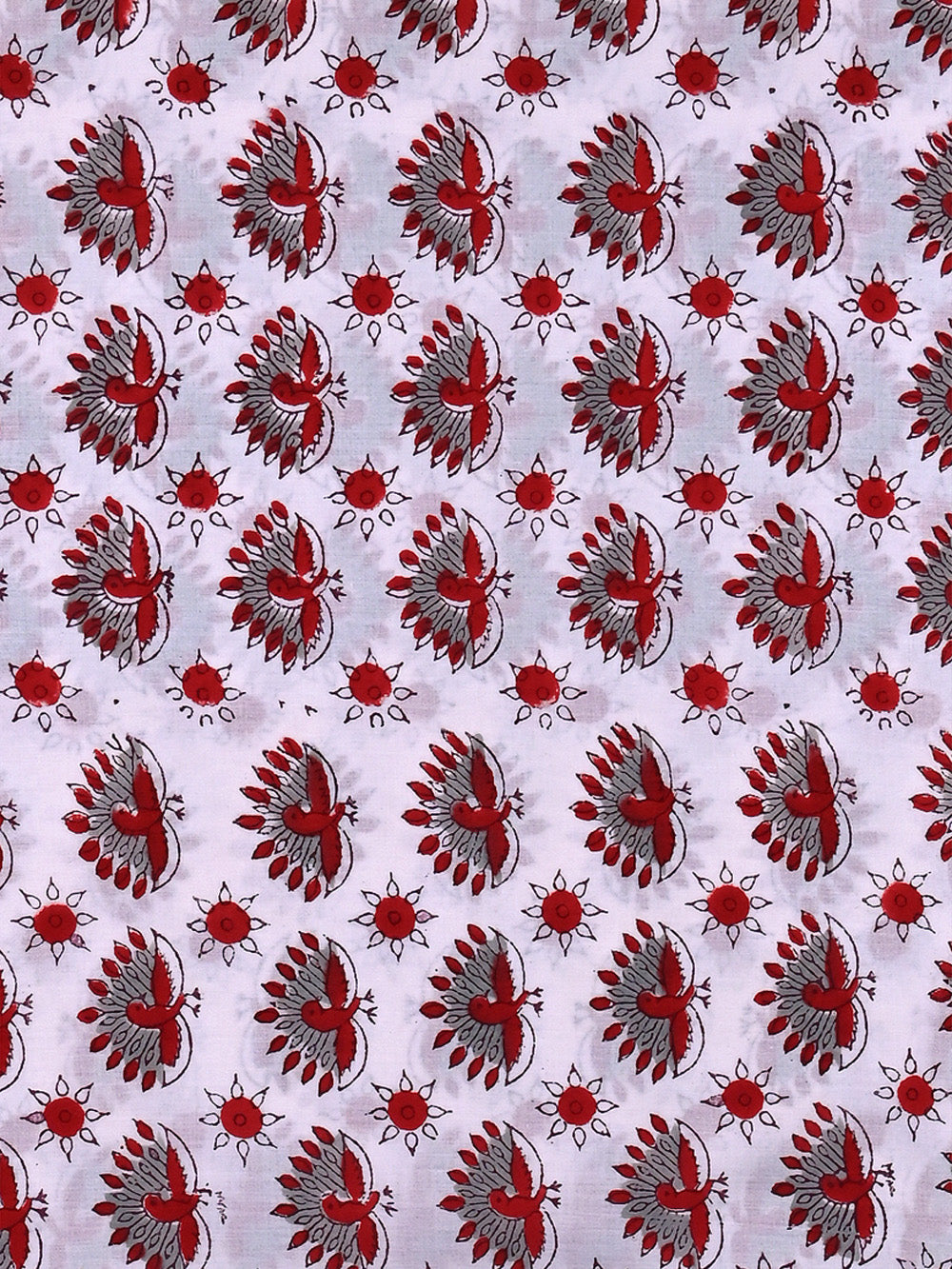 Red Jaipur Peacock Pattern Rapid Sanganeri Fabric