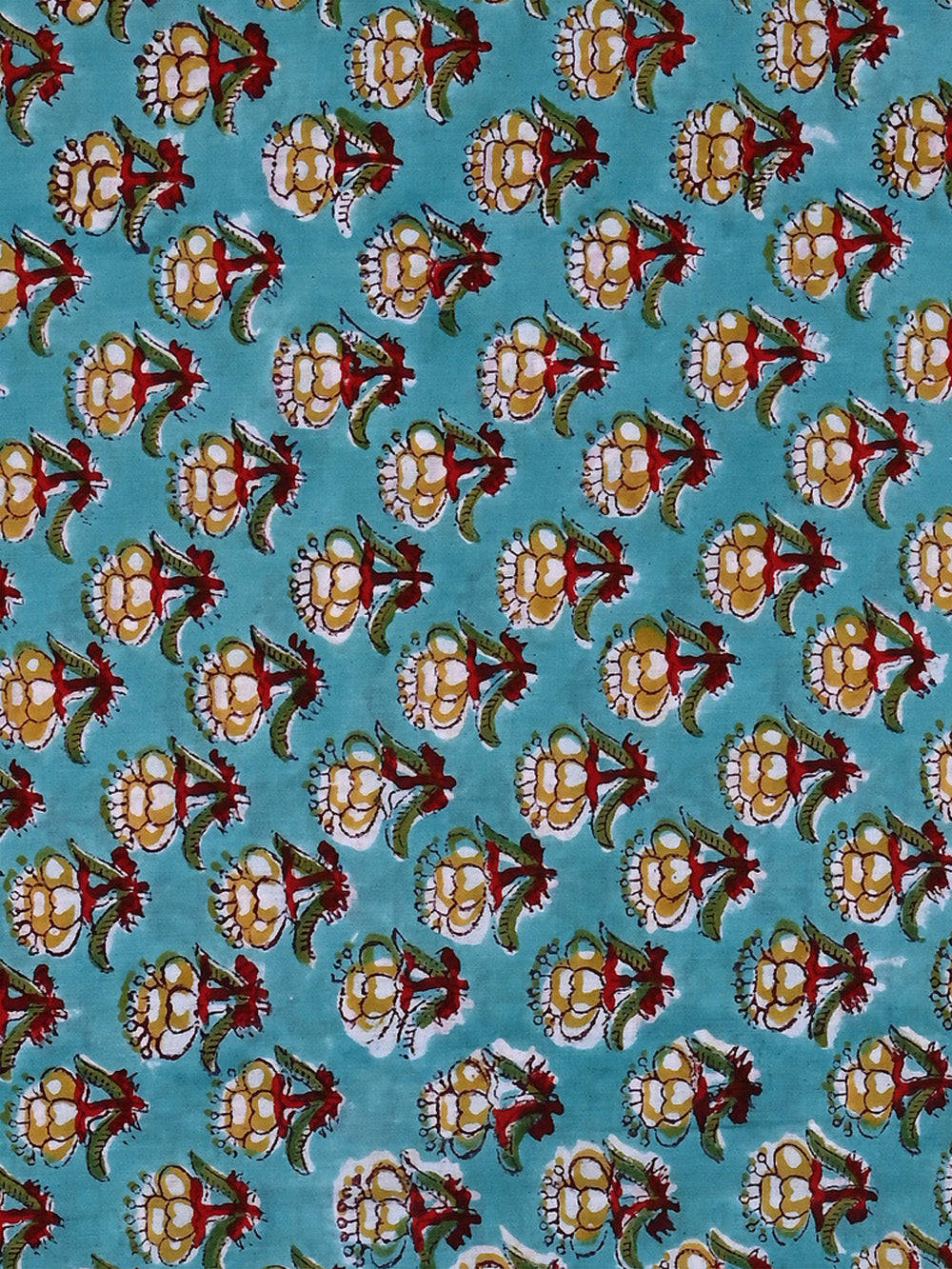 Blue Jaipur Lotus Boota Flower Pattern Rapid Sanganeri Fabric