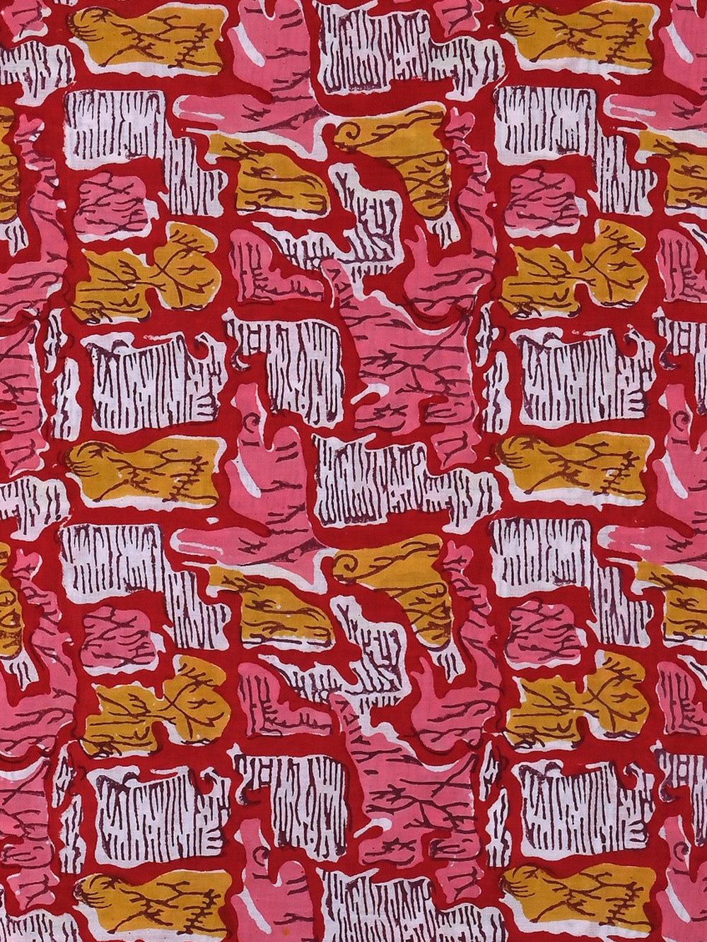 Red Tiger Animal Print Abstract Pattern Rapid Sanganeri Cotton Cambric ...