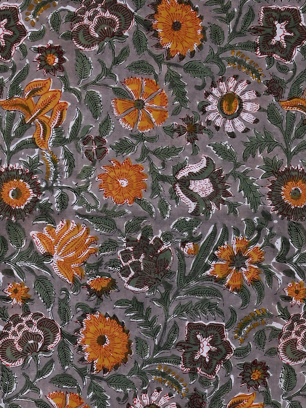 Grey Orange Anokhi Summer Garden Hand Block Print Cotton Cambric Rapid ...