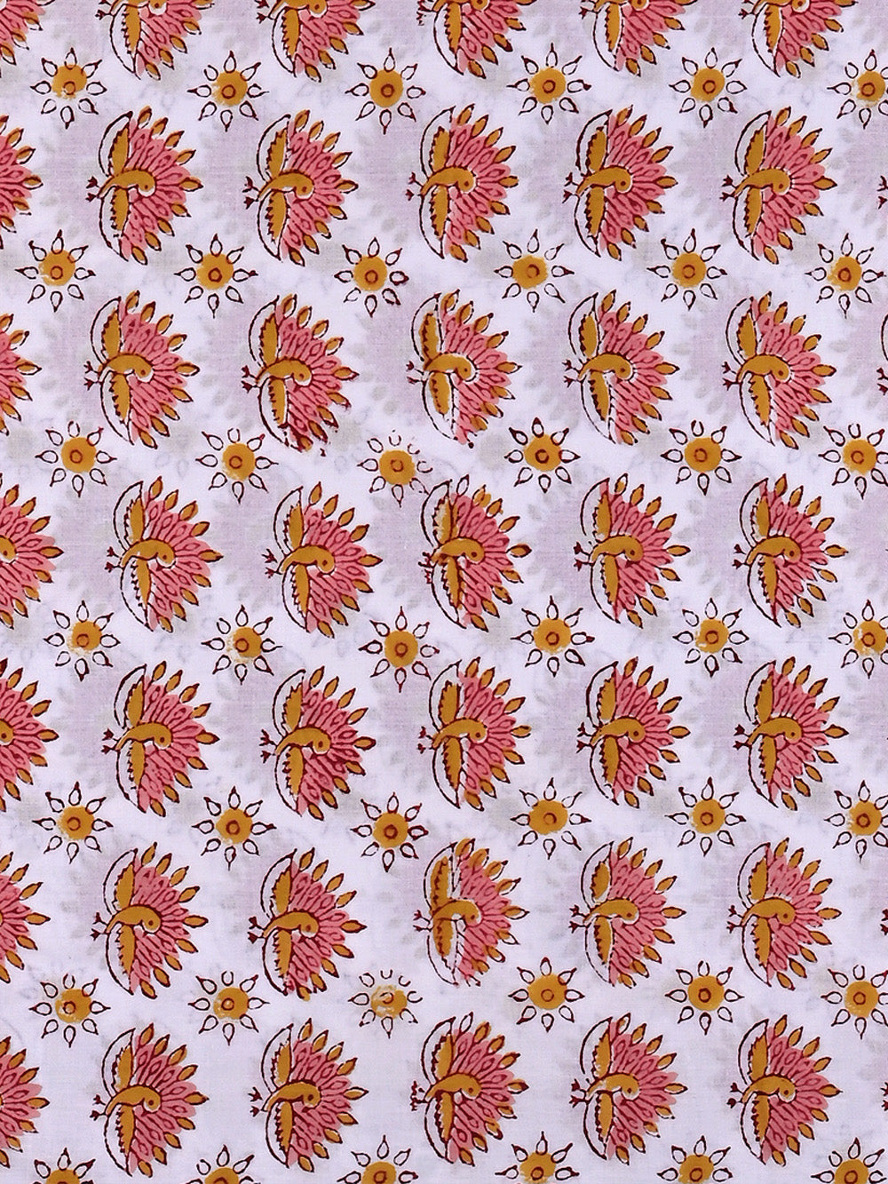 Peach Pink Peacock Pattern Rapid Cotton Cambric Fabrics