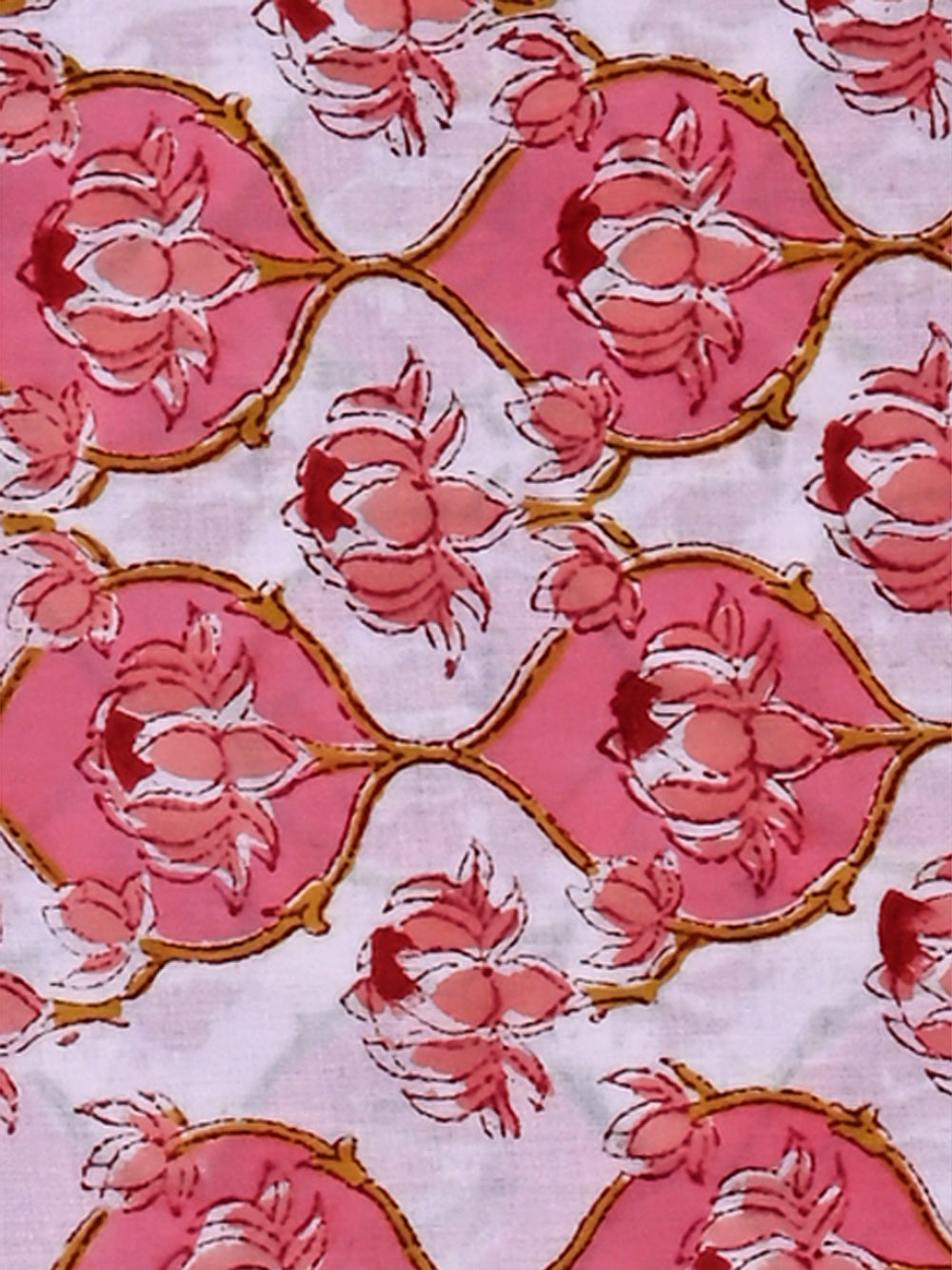 Red & Pink Bloom Lotus Flower Jaal Pattern Rapid Cotton Cambric Fabric