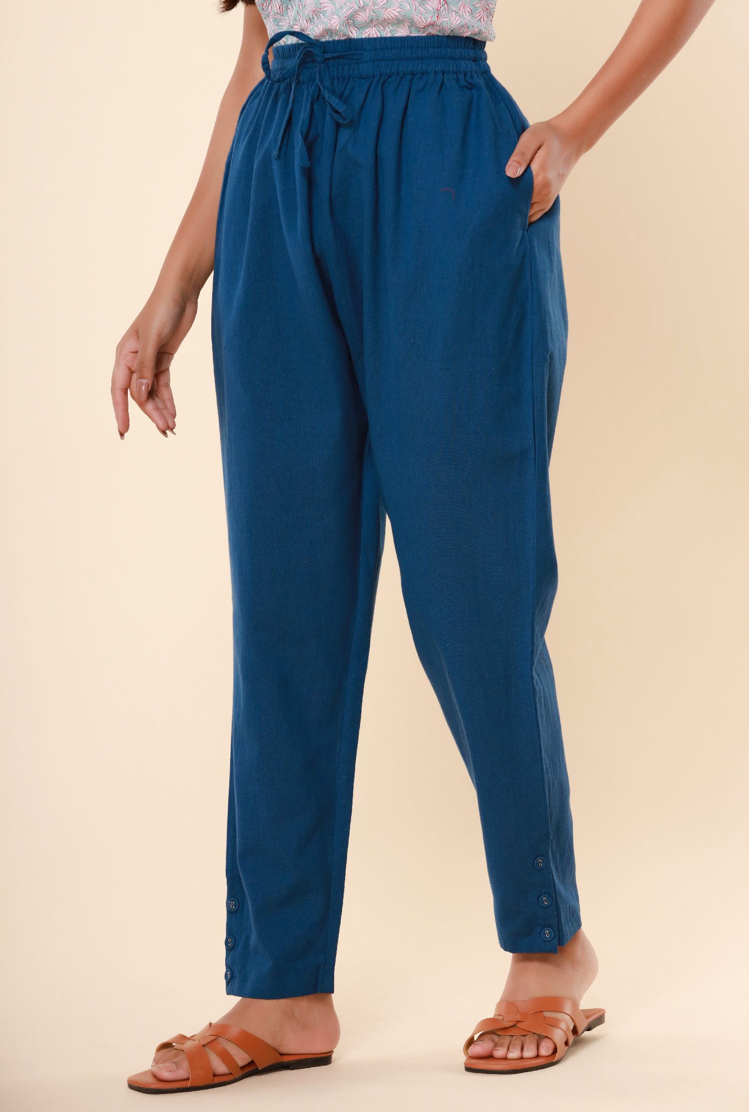 Blue Cotton Flex Jodhpuri Pants