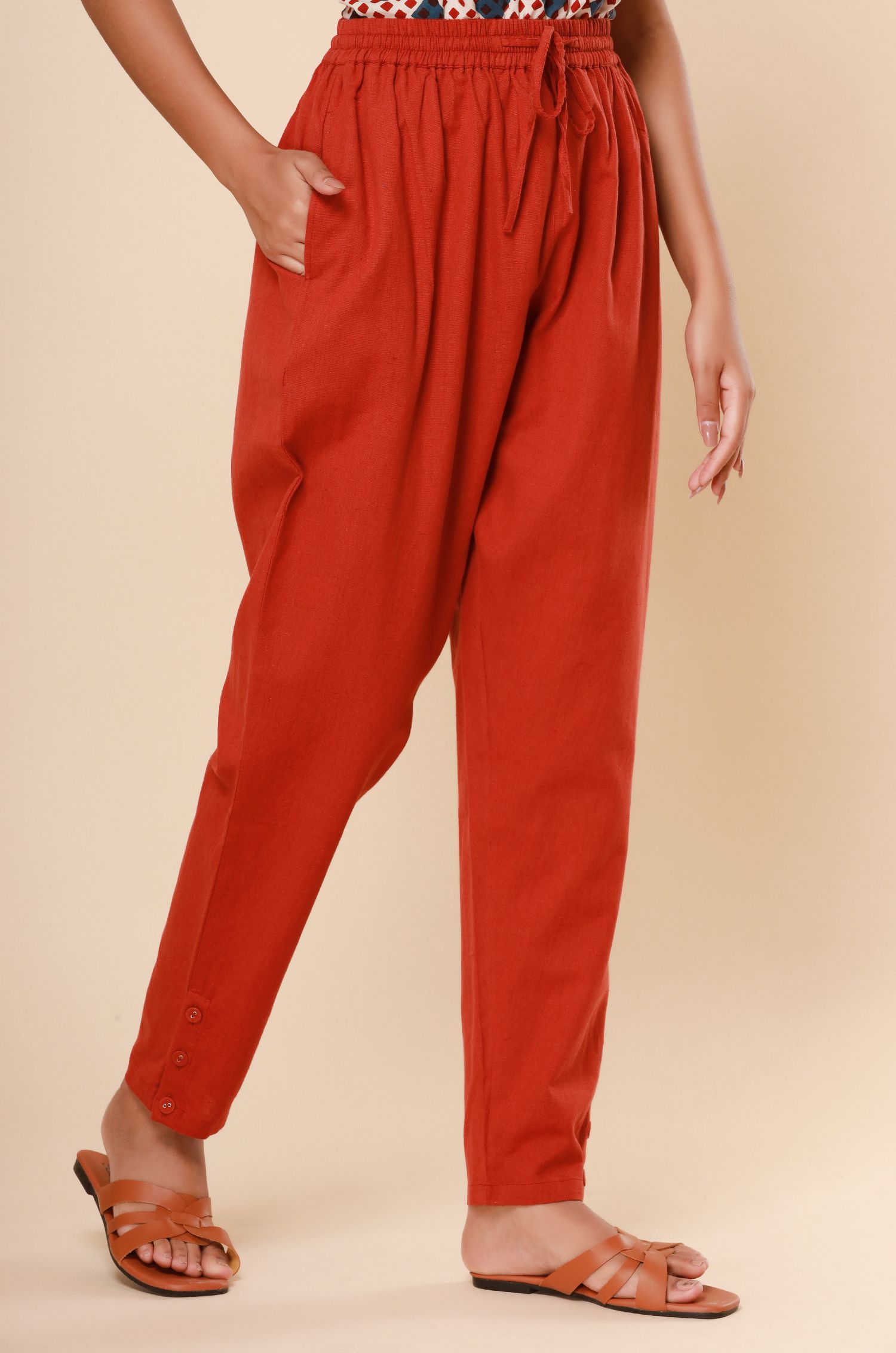 Brick Red Cotton Flex Jodhpuri Pants