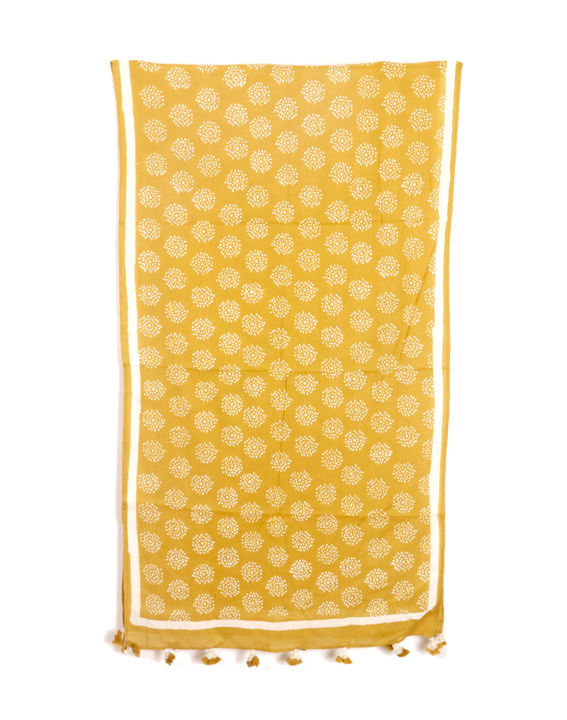 Yellow Crackle Cotton Voile Block Printed Stole