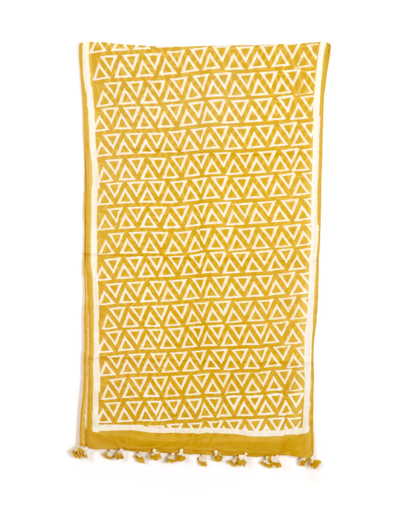 Yellow Triangle Cotton Voile Block Printed Stole