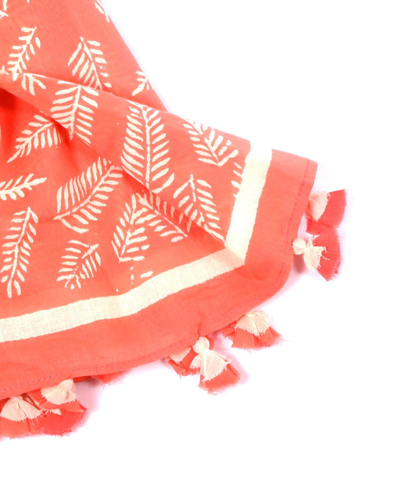 Pink Long Leaf Cotton Voile Block Printed Stole
