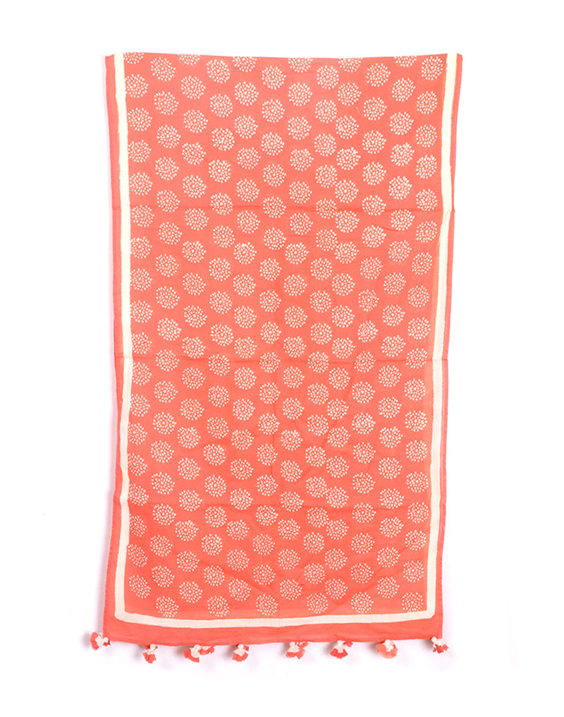 Pink Crackle Cotton Voile Block Printed Stole