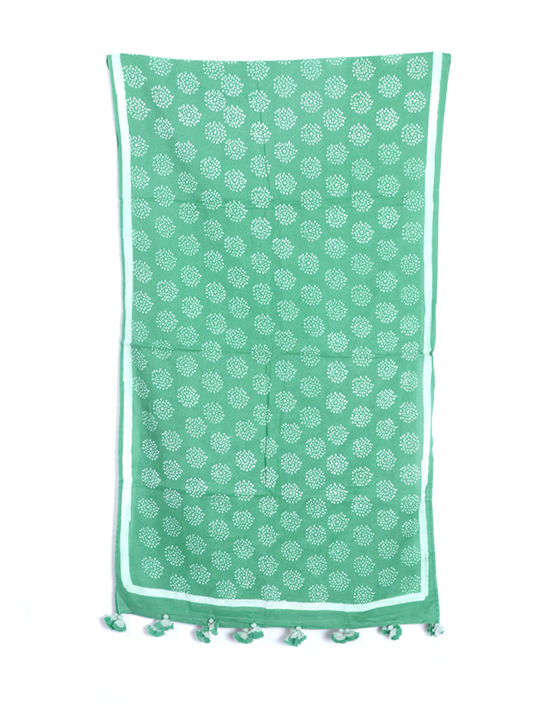 Sea Green Crackle Cotton Voile Block Printed Stole
