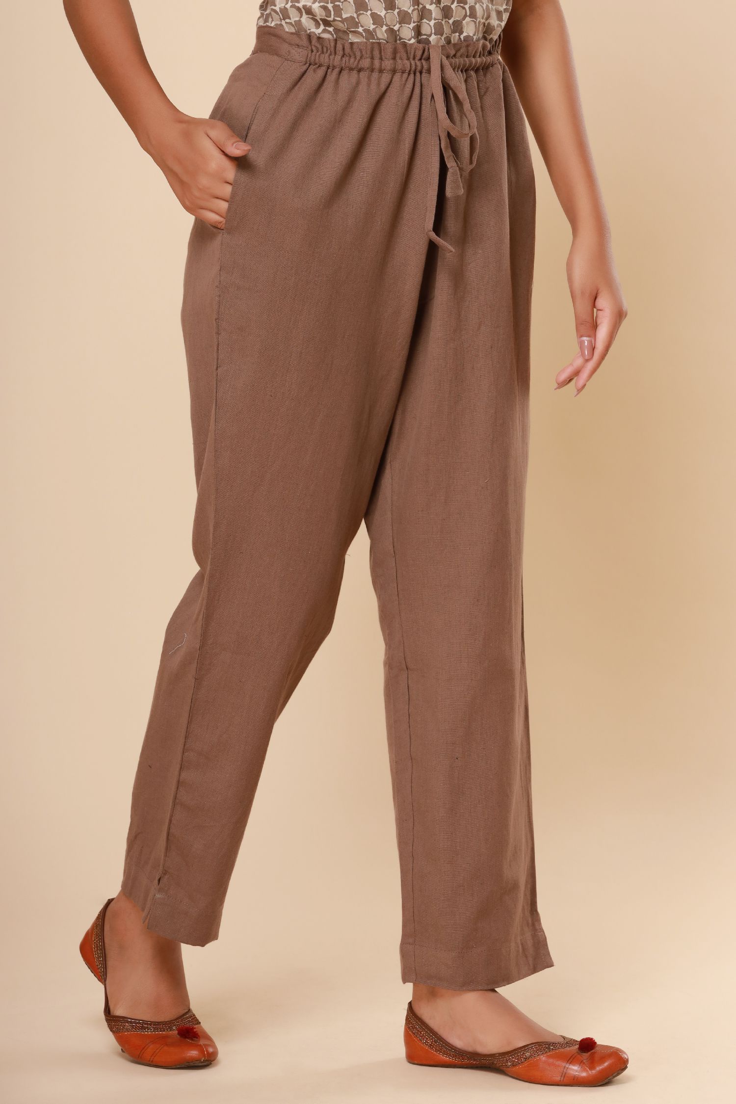 Grey Cotton Flex Straight Zipper Pants